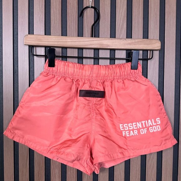 New Essentials Fear of God Shorts 6 / 7 Boy Youth Pink Orange 100% Nylon Pull On - Picture 1 of 9